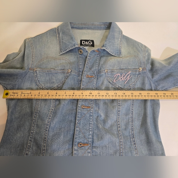 D&G Women's Light Blue Denim Jacket Dolce Gabbana Large Hearts 10 Y2K - Picture 14 of 16